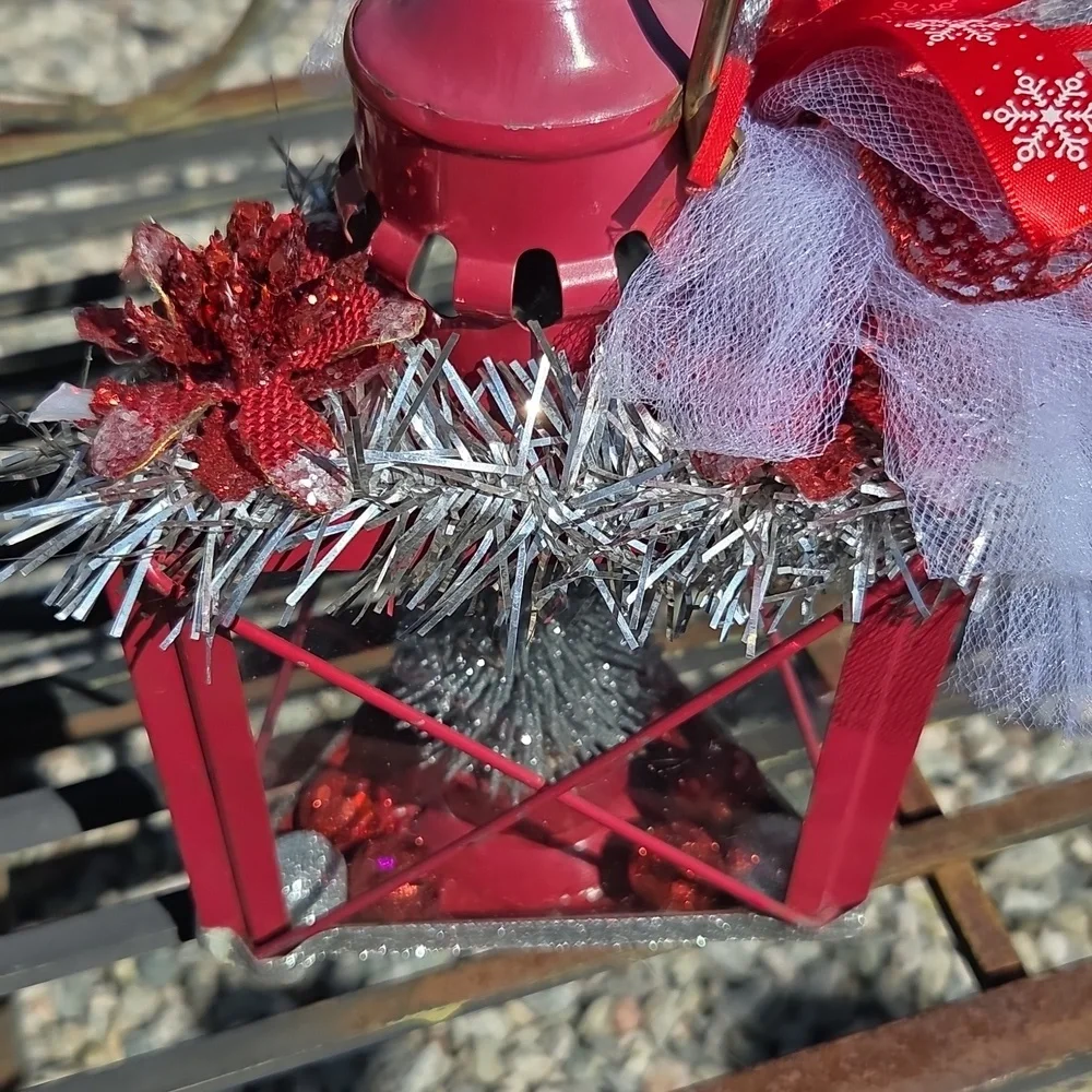 Vintage Red Metal Lantern Christmas Decoration